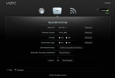 Router Status screen